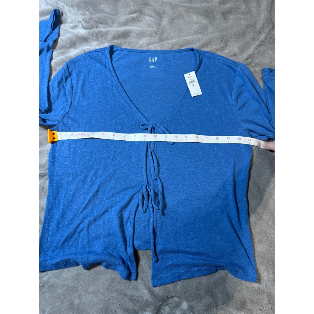 NWT Gap Size Medium Tall Linen Blend Front Cardigan Shirt Long Sleeve Royal Blue - Picture 5 of 8